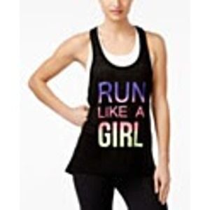 Ideology Black Run Like A Girl Graphic Tank Top, Women's Small